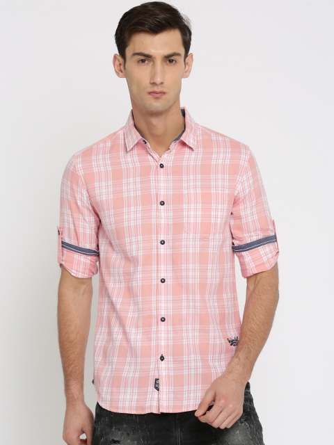 

Ecko Unltd Men Pink & White Regular Fit Checked Casual Shirt