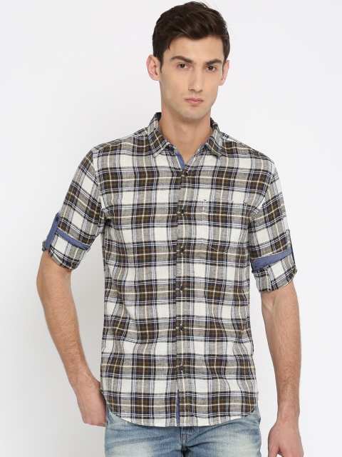 

Ecko Unltd Men Olive Green & Off-White Slim Fit Checked Casual Shirt