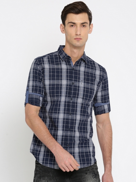 

Ecko Unltd Men Navy Blue & White Regular Fit Checked Casual Shirt
