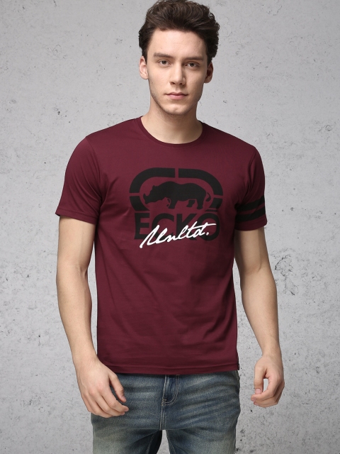 

Ecko Unltd Men Burgundy Printed Round Neck T-shirt