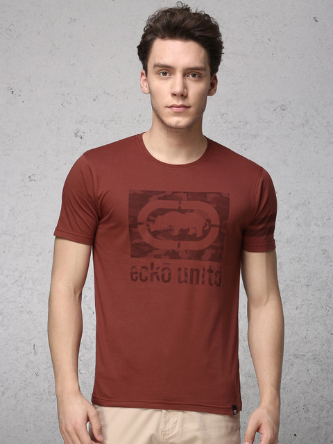 

Ecko Unltd Men Rust Printed Round Neck T-shirt