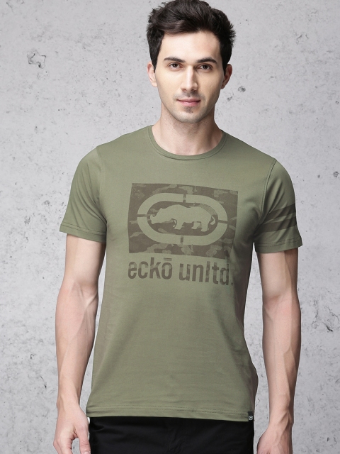 

Ecko Unltd Men Olive Green Printed Slim Fit Round Neck T-shirt