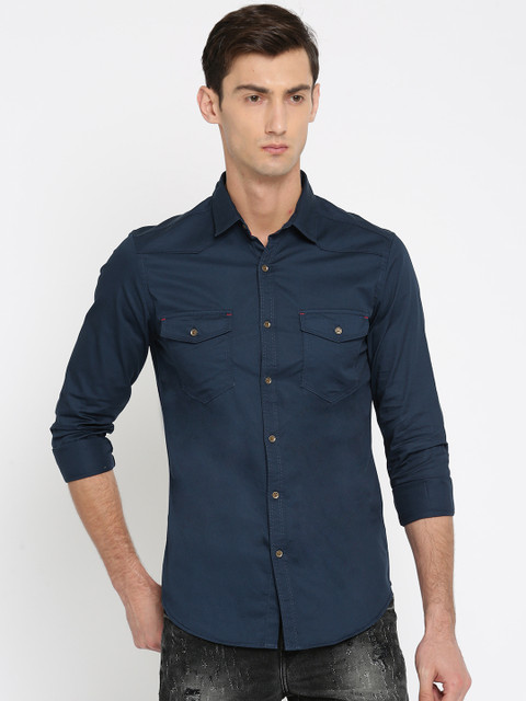 

Ecko Unltd Men Navy Slim Fit Solid Casual Shirt, Navy blue