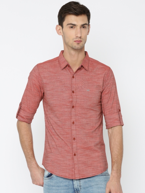 

SPYKAR Men Rust Red Regular Fit Self Design Casual Shirt