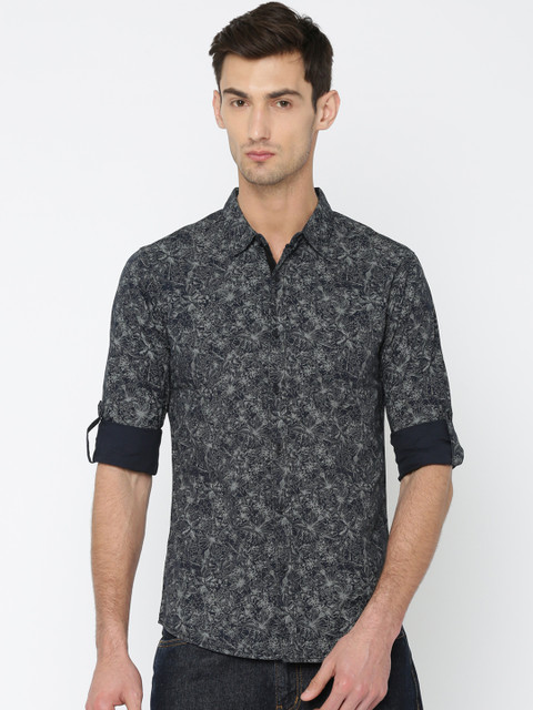 

SPYKAR Men Navy Blue & Grey Slim Fit Printed Casual Shirt