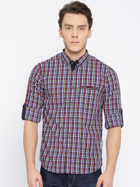 

SPYKAR Men Navy Regular Fit Checked Casual Shirt, Navy blue