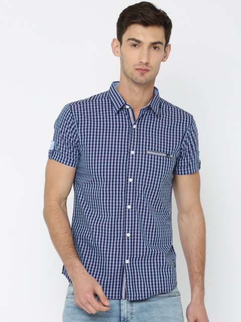 

SPYKAR Men Blue & Purple Regular Fit Checked Casual Shirt