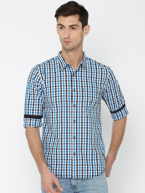 

SPYKAR Men Blue & White Regular Fit Checked Casual Shirt