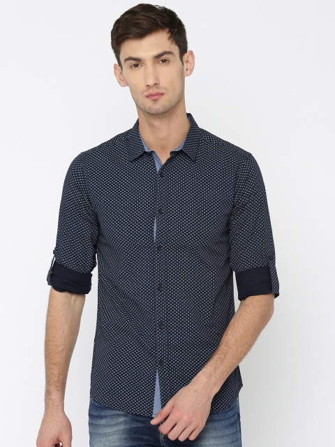 

SPYKAR Men Navy Blue Slim Fit Printed Casual Shirt