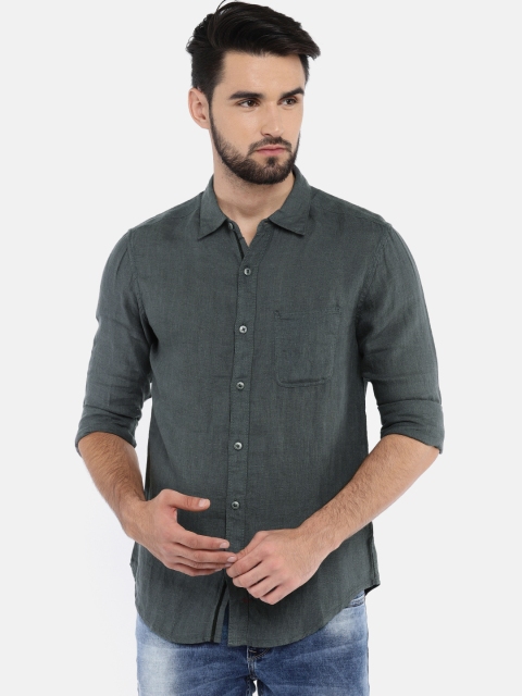 

SPYKAR Men Grey Slim Fit Solid Linen Shirt