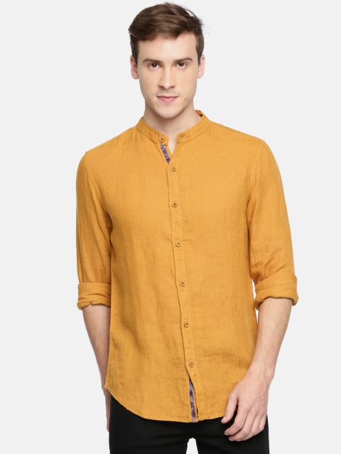 

SPYKAR Men Yellow Slim Fit Solid Casual Linen Shirt