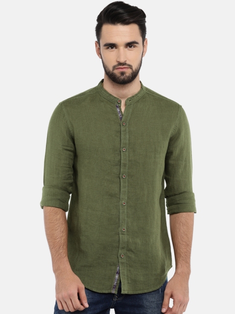 

SPYKAR Men Olive Green Regular Fit Linen Solid Casual Shirt