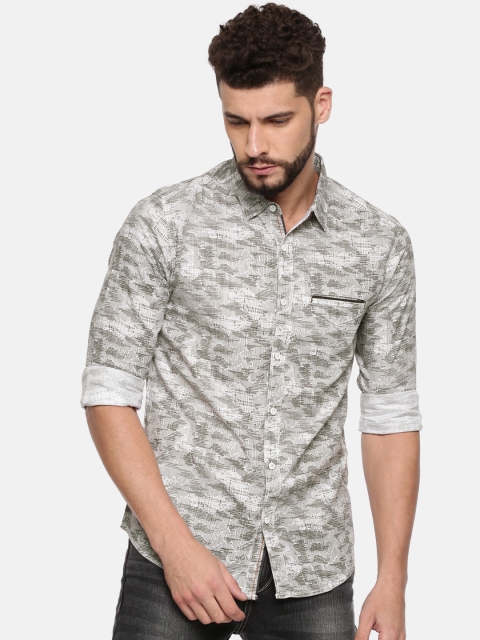 

SPYKAR Men White & Grey Slim Fit Printed Casual Shirt