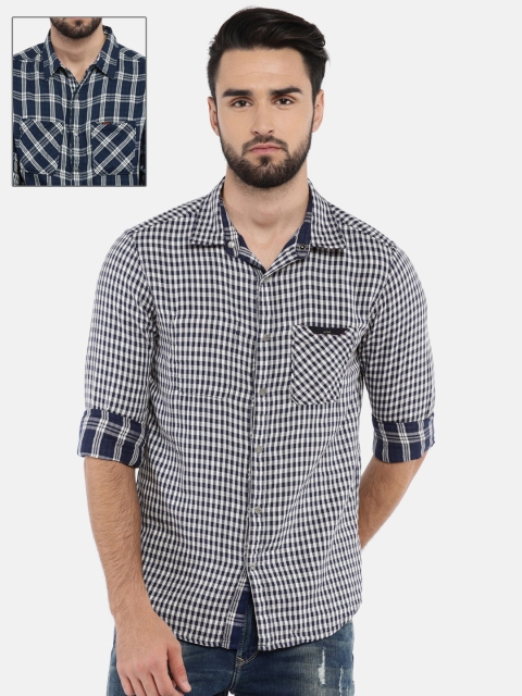 

SPYKAR Men Blue & White Slim Fit Reversible Checked Casual Shirt