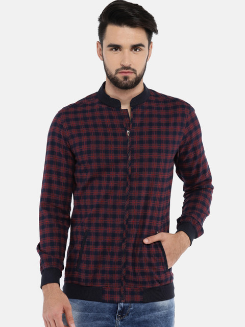 

SPYKAR Men Navy Blue & Red Slim Fit Checked Casual Shirt