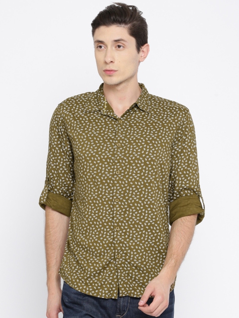 

SPYKAR Men Olive Green & White Slim Fit Printed Casual Shirt