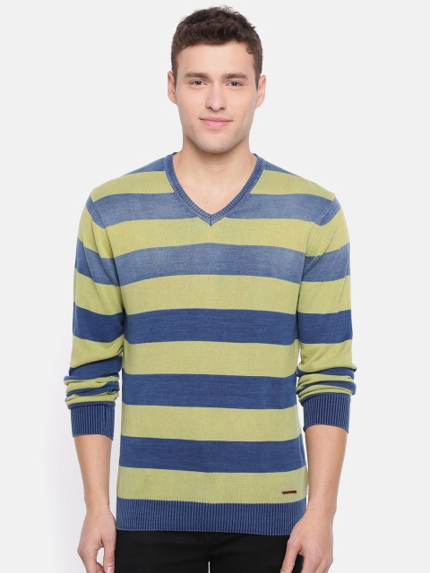 

SPYKAR Men Blue & Green Striped Pullover