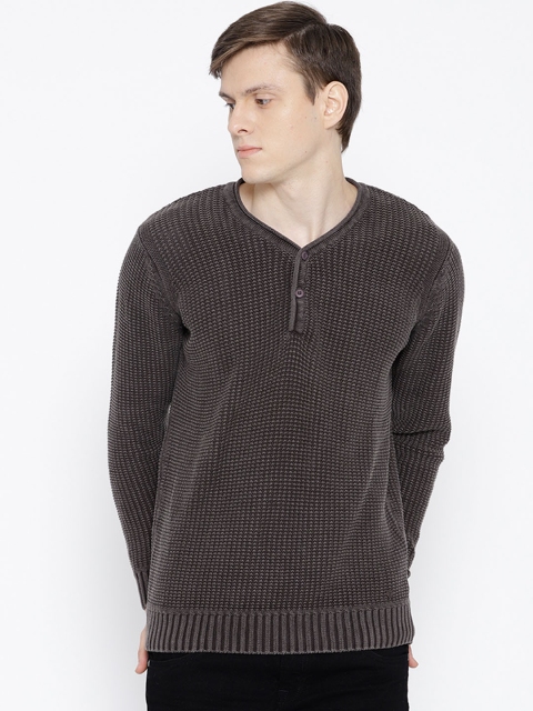 

SPYKAR Men Coffee Brown Self Design Pullover