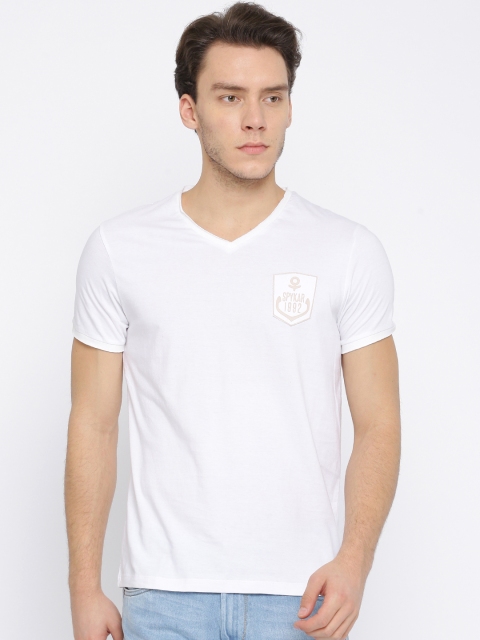 

SPYKAR Men White Solid V-Neck T-Shirt