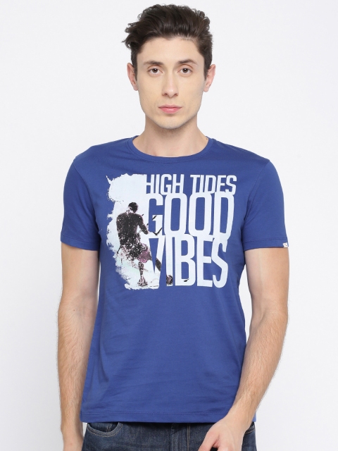 

SPYKAR Men Blue Printed Round Neck T-shirt