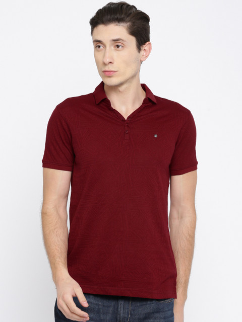

SPYKAR Men Maroon Self-Design Polo T-Shirt