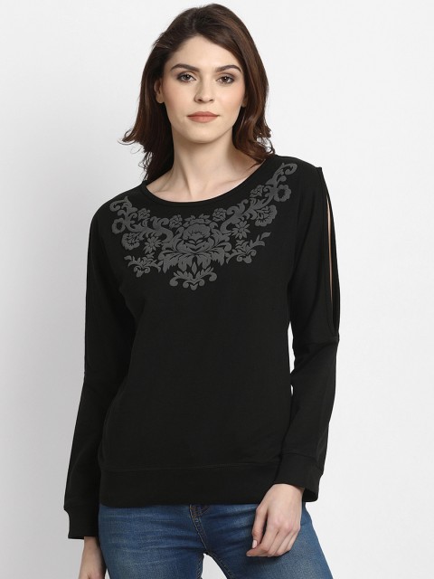 

RARE Women Black Solid Sweatshirt