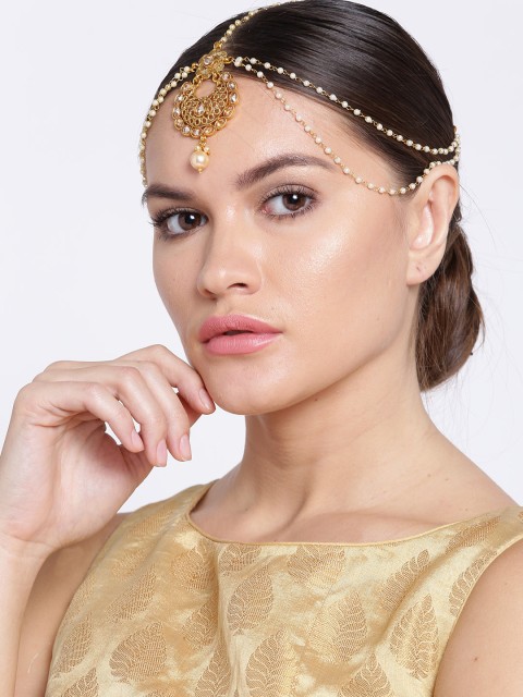 

Priyaasi Off-White Gold-Plated Beaded Kundan Matha Patti
