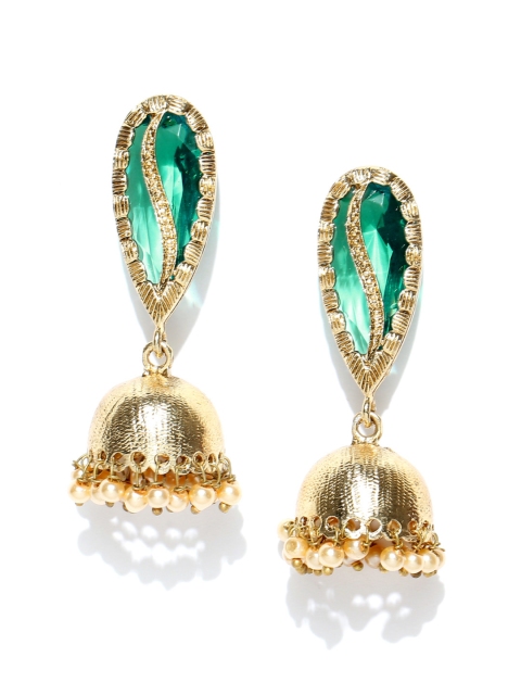 

Priyaasi Green Gold-Plated Stone-Studded Handcrafted Jhumkas