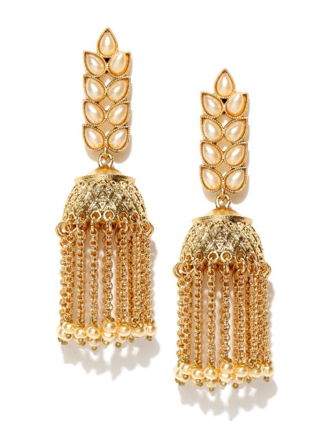 

Priyaasi Off-White Gold-Plated Beaded Jhumkas