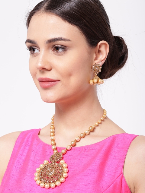 

Priyaasi Cream-Coloured & Gold-Toned Kundan Jewellery Set