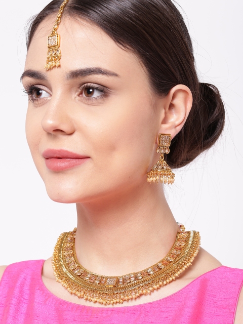

Priyaasi Antique Gold-Toned Kundan Stone-Studded Jewellery Set