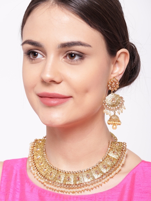 

Priyaasi Off-White Gold-Plated Beaded Kundan Jewellery Set