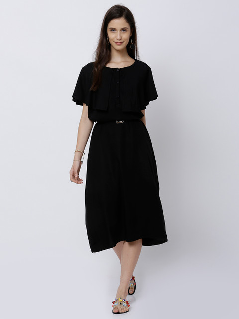 

Tokyo Talkies Women Black Solid Midi Dress