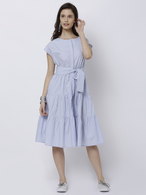 

Tokyo Talkies Women Blue Solid Fit and Flare Dress