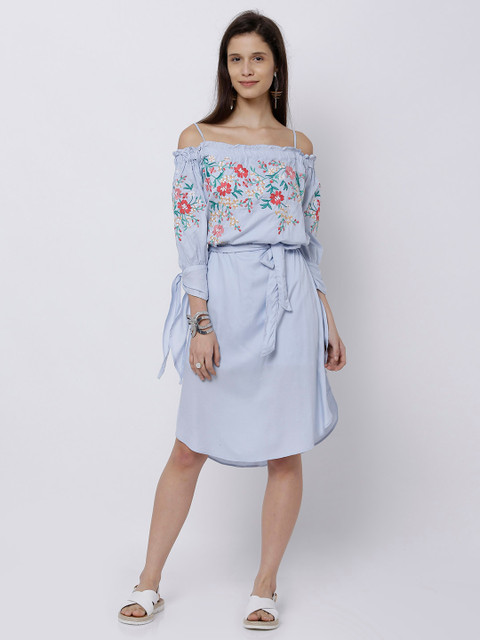 

Tokyo Talkies Women Blue Solid A-Line Dress