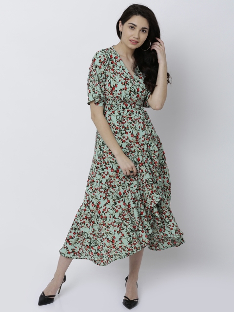

Tokyo Talkies Women Blue Printed Wrap Dress
