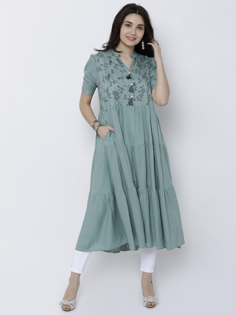 

Vishudh Women Green Printed Anarkali Kurta