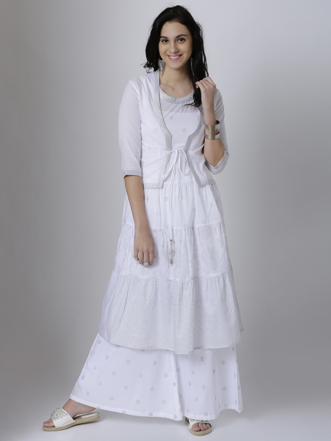 

Vishudh Women White Solid Layered Anarkali Kurta with Jacket