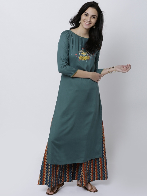 

Vishudh Women Green Solid Straight Kurta