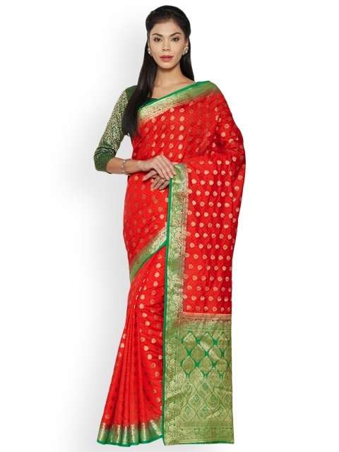 

Akhilam Red Silk Blend Woven Design Banarasi Saree
