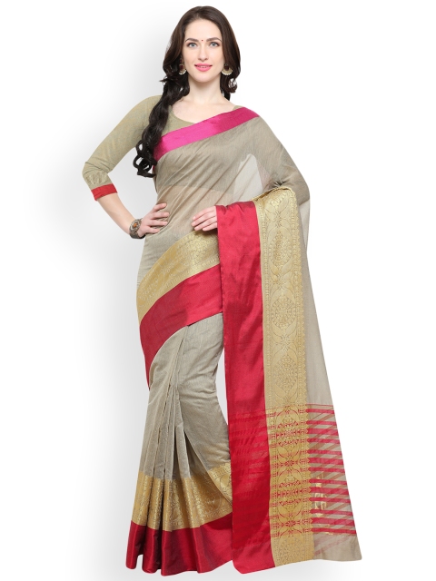 

Satrani Beige & Red Silk Blend Woven Design Saree