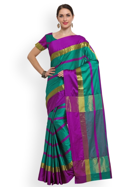 

Satrani Green & Purple Poly Silk Solid Maheshwari Saree