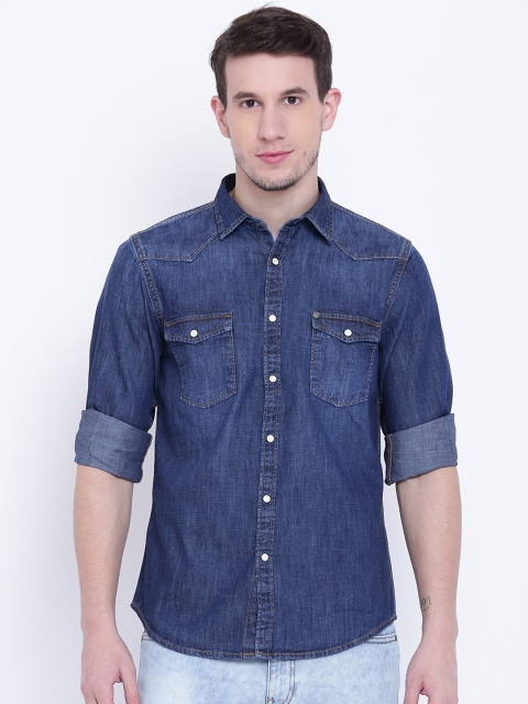 

Pepe Jeans Men Navy Faded Denim Shirt, Navy blue