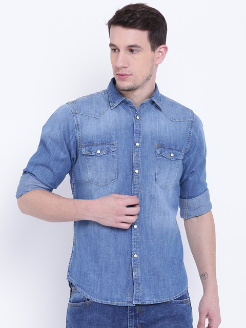 

Pepe Jeans Men Blue Faded Denim Shirt