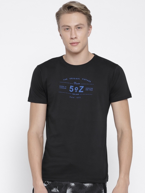 

Pepe Jeans Men Black Slim Fit Printed Round Neck Pure Cotton T-shirt