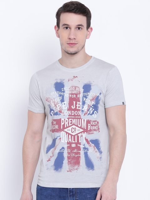 

Pepe Jeans Men Grey Printed Round Neck T-shirt