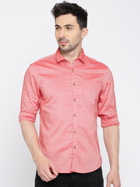 

Indigo Nation Men Red Slim Fit Printed Casual Shirt
