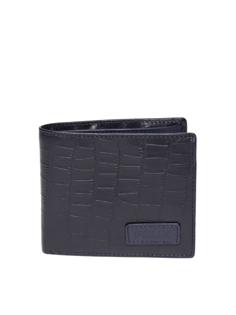 

French Connection Men Navy Croc-Textured Two Fold Wallet, Navy blue