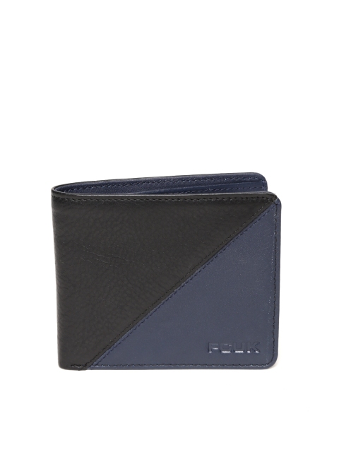 

French Connection Men Black & Navy Colourblocked Two Fold Wallet