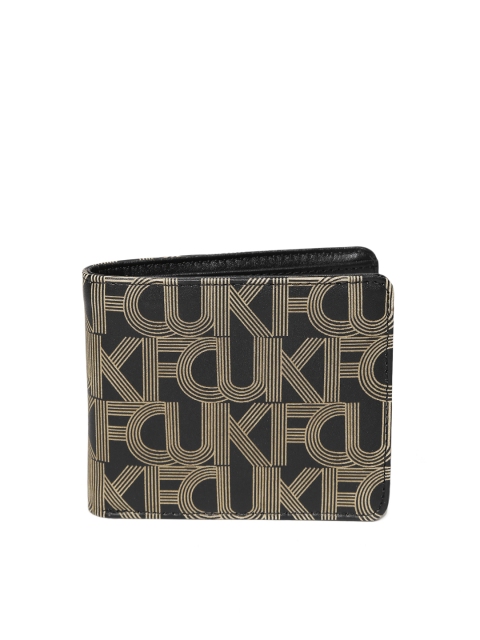 

French Connection Men Black & Beige Printed Two Fold Wallet